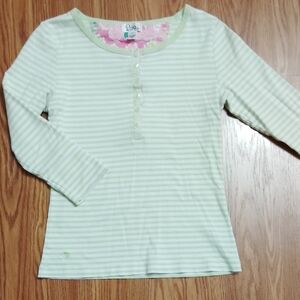 Roxy Light Green Striped Long Sleeve Tee